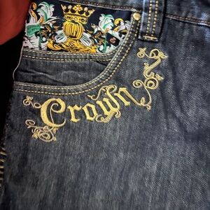 Crown Holder Embroidered Men's Jeans - Dark Blue